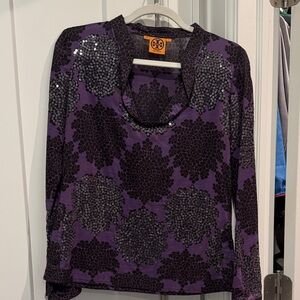 Tory Burch Purple and Black Stunning Sequin Top